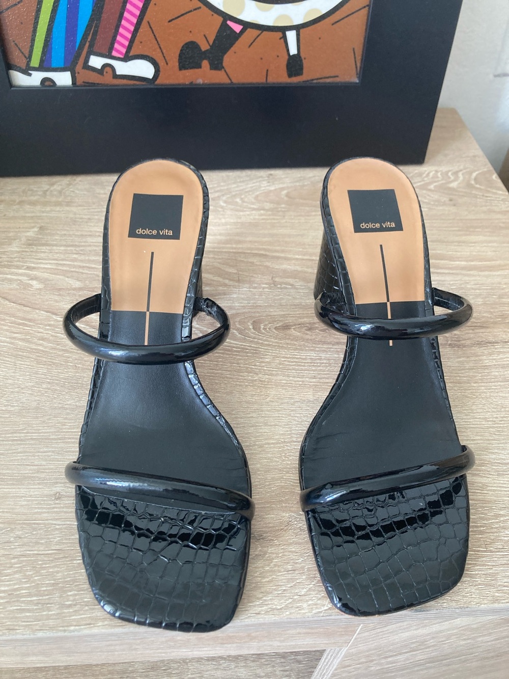 Dolce Vita Black Croc-Embossed Two-Band Slide Mules